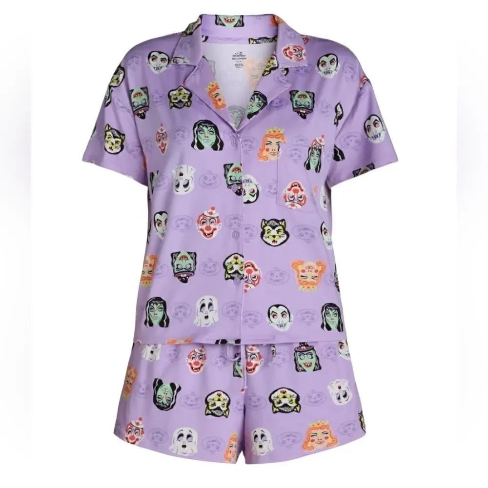 Nwt Way To Celebrate Halloween Women's Monster Print Shorty Pajama Set